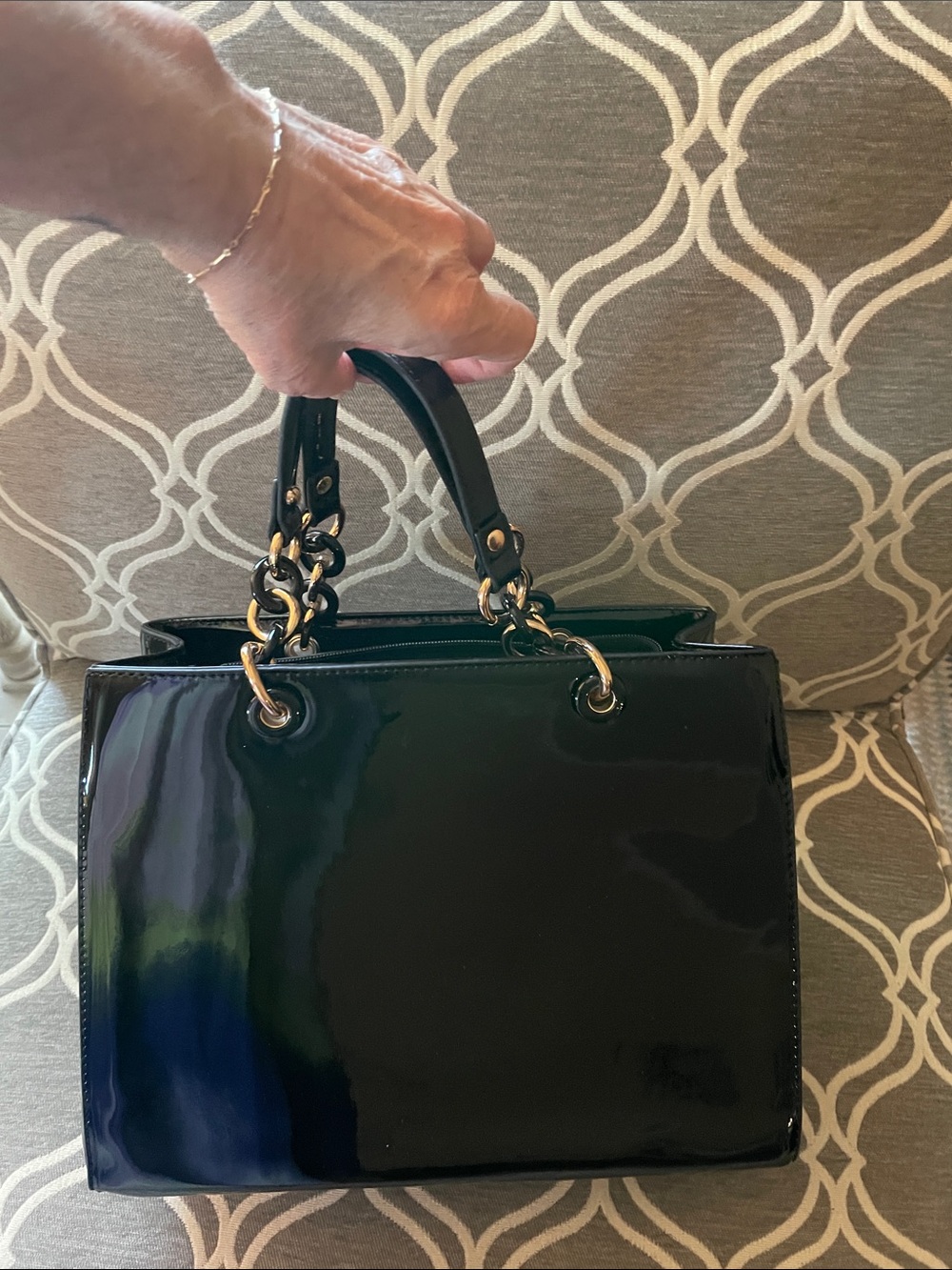 Patent Leather Tote with Matching Wallet  and Strap - Black New with tag